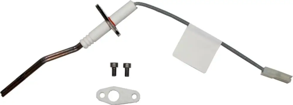 Wolf Überwachungs elektronisches Doppel mit gebogenem Metallrohr, weißer Isolierung und Anschlusskabel, inklusive Montageschrauben und Dichtung.